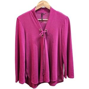 Kay Celine Paloma Pink Knit Lace Up Top Size Small Stretch Lightweight Business